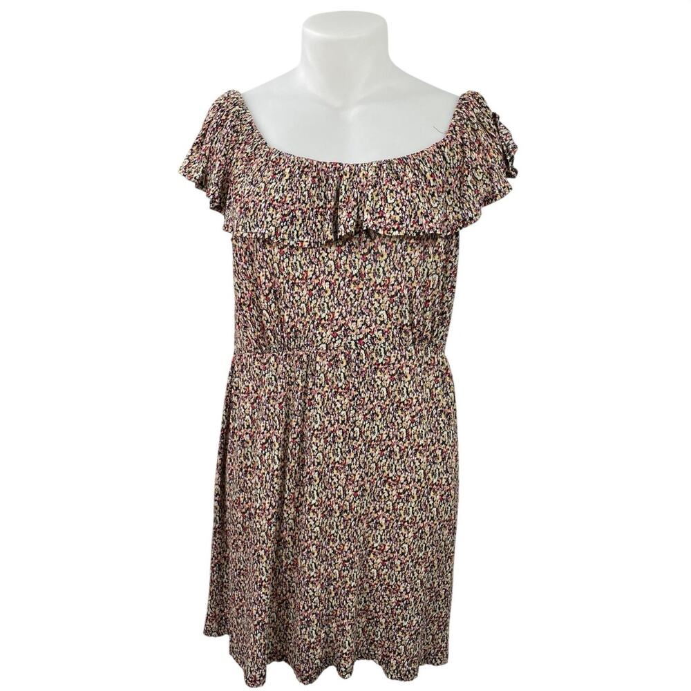 MNG Mango Women's Multicolor Floral Ruffles Off Shoulder Mini A-Line Dress 1XL